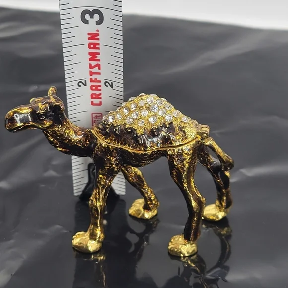 Rare Miniauture Camel Bejeweled Gold & Enamel Camel Trinket VTG W/Clear Stones - Picture 10 of 10